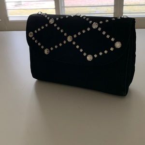 Vintage cocktail bag.silk with rhinestone design.